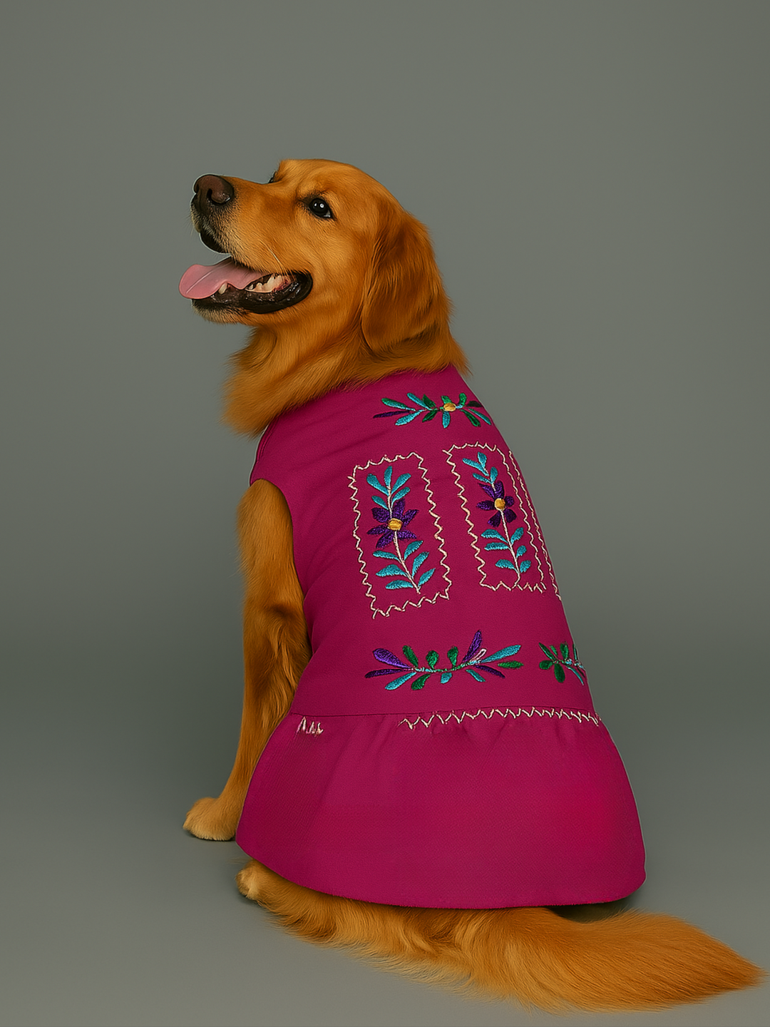 golden retriever floral purple mexican style dress
