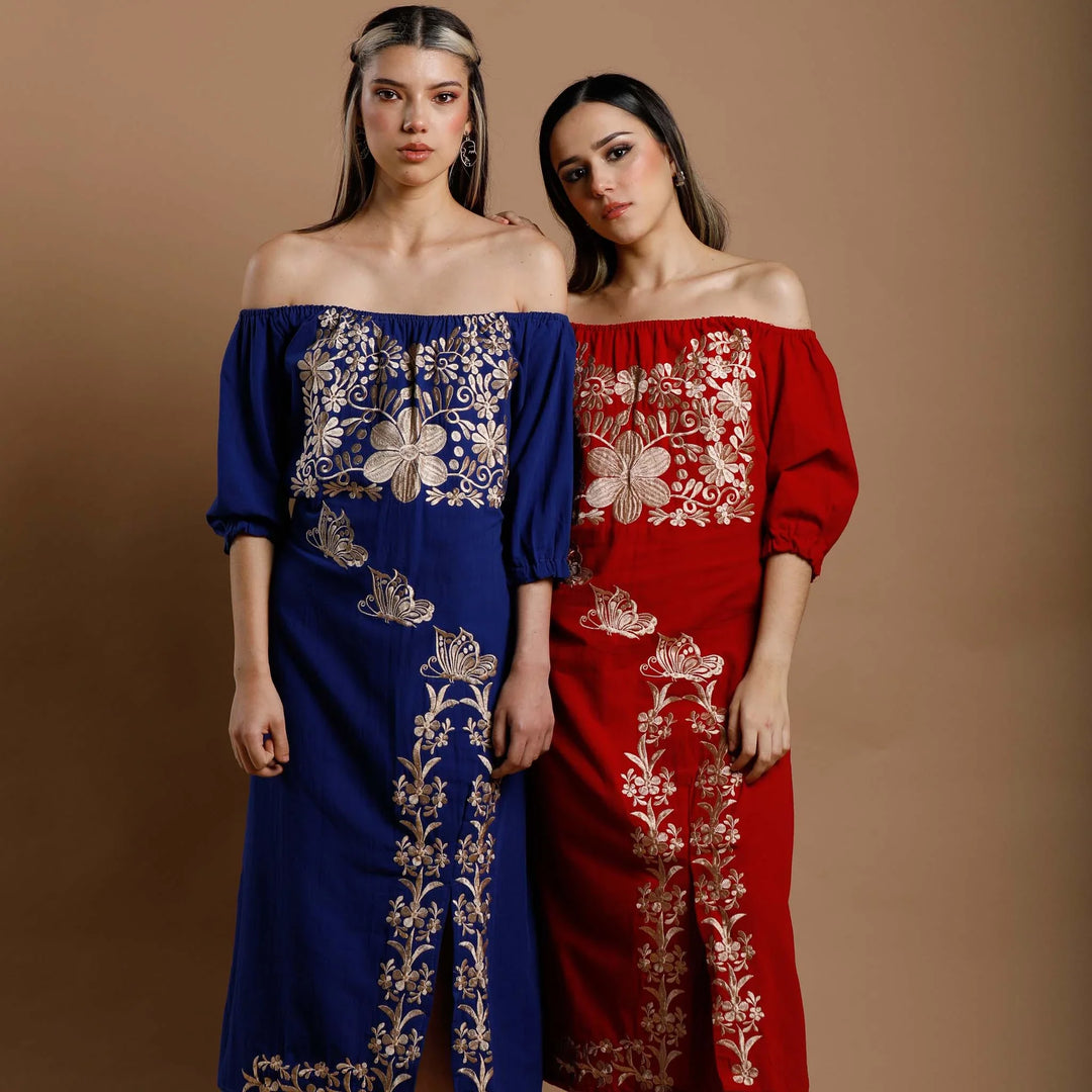 two models with handmade mexican dress 