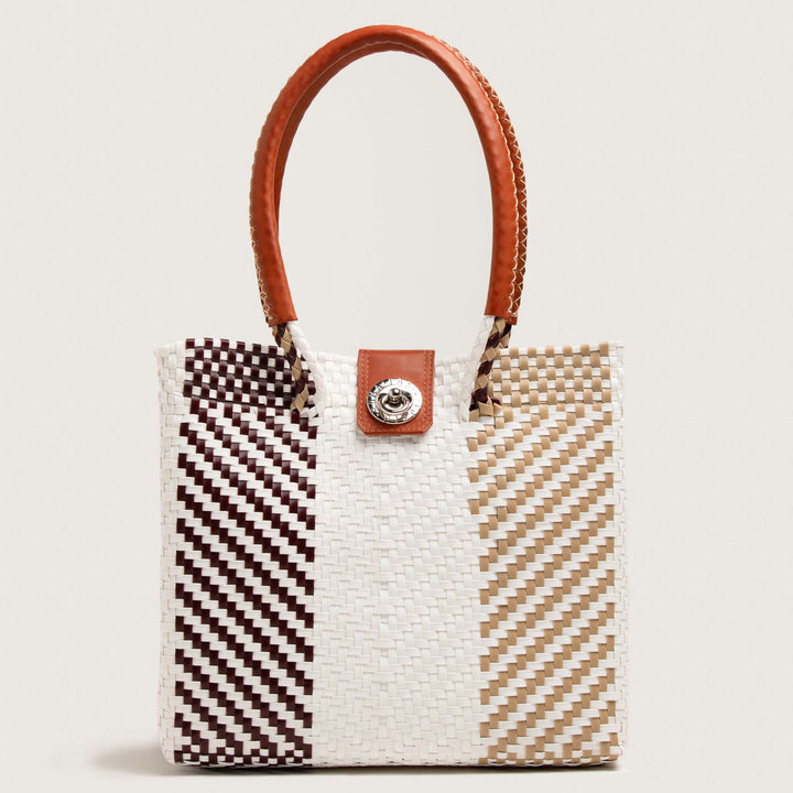 White & Beige Bloom Handbag | Bloom Handbag | Ikal Cultura LLC