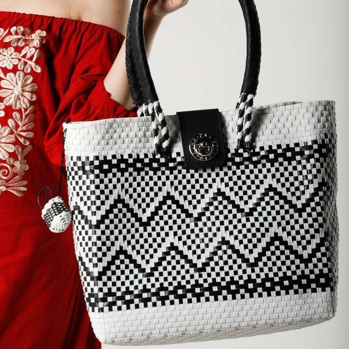 Monochrome Elegance Handbag | Monochrome Handbag | Ikal Cultura LLC