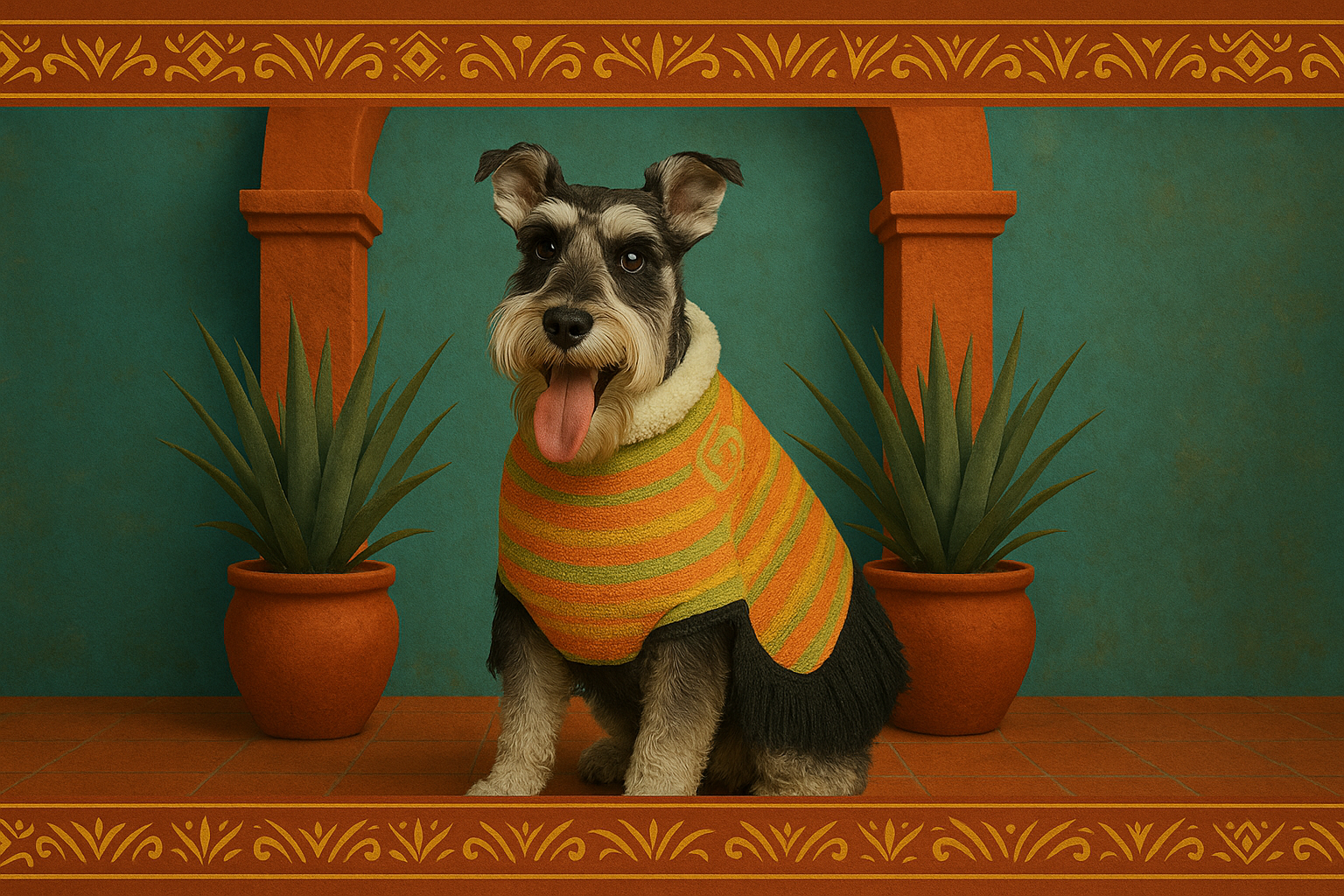 schnauzer in a mexican dog poncho homepage image